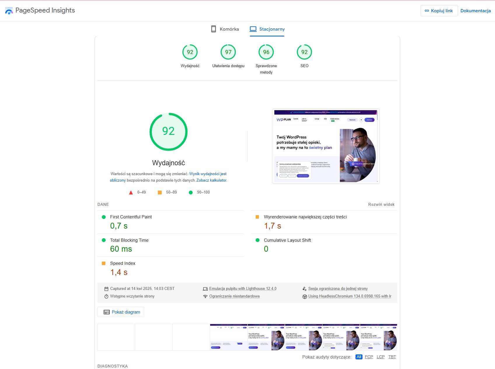 Checklista: Jak przyspieszyć stronę WordPress krok po kroku 1 Prędkość strony z narzędzia Google PageSpeed Insights